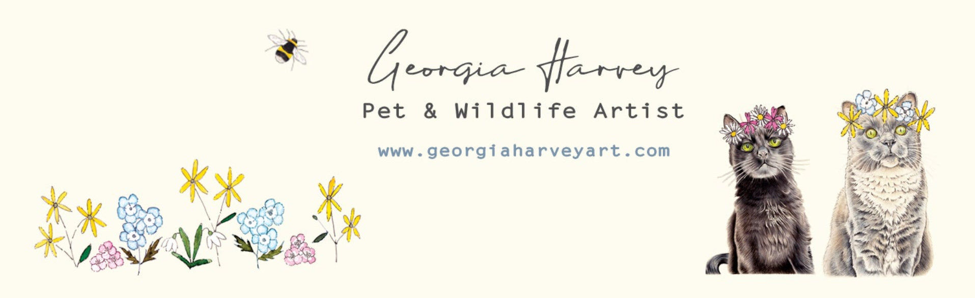 Georgia Harvey Art logo with cats and flowers